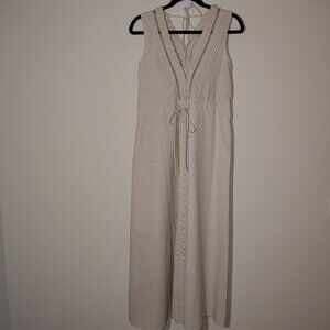 ChickWish V-Neck Buttoned Sleeveless Midi Dress in Linen Size S Cream